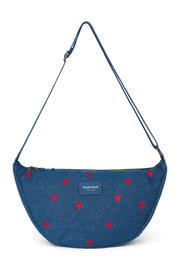 Denim Belt Bag for Adults Dark Blue Red Hearts