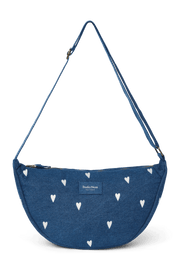 Denim Belt Bag for Adults Dark Blue White Hearts