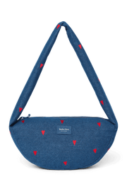 Denim Mini Cross Body Bag Dark Blue Red Hearts
