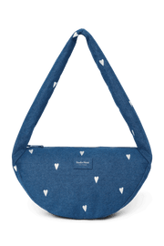 Denim Mini Cross Body Bag Dark Blue White Hearts