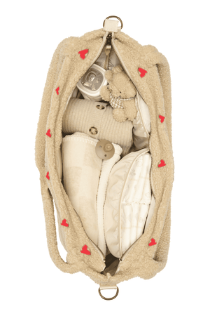 Ecru Heart Teddy Diaper Bag