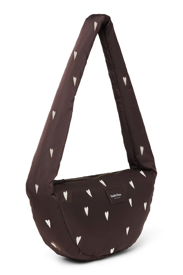 Puffy Mini Cross Body Bag Brown Hearts