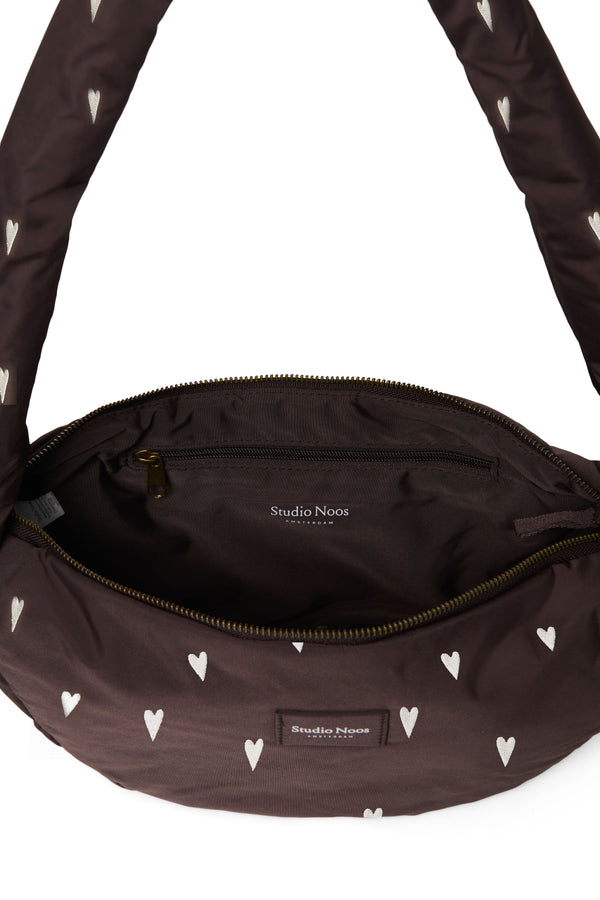 Puffy Mini Cross Body Bag Brown Hearts