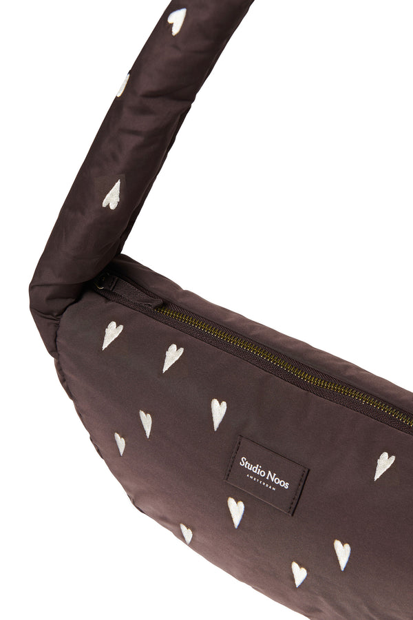 Puffy Mini Cross Body Bag Brown Hearts