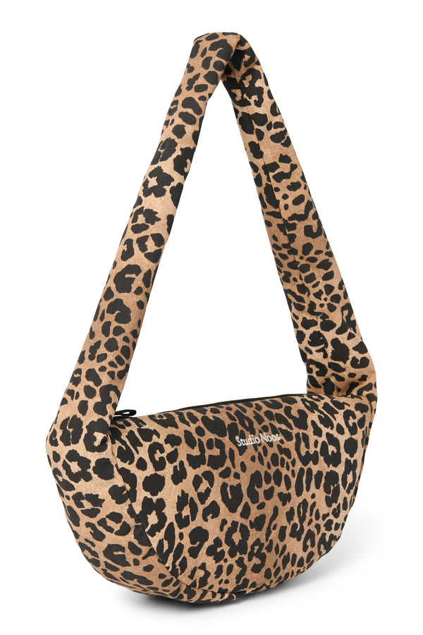 Cotton Mini Cross Body Bag Brown Leopard