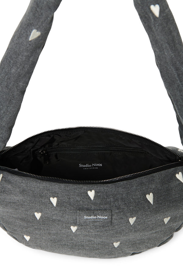 Denim Mini Cross Body Bag Gray Hearts
