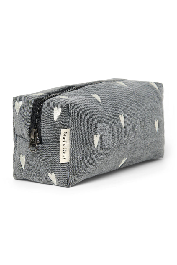 Denim Pouch Grey Hearts