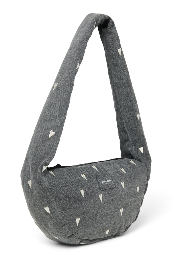 Denim Mini Cross Body Bag Gray Hearts