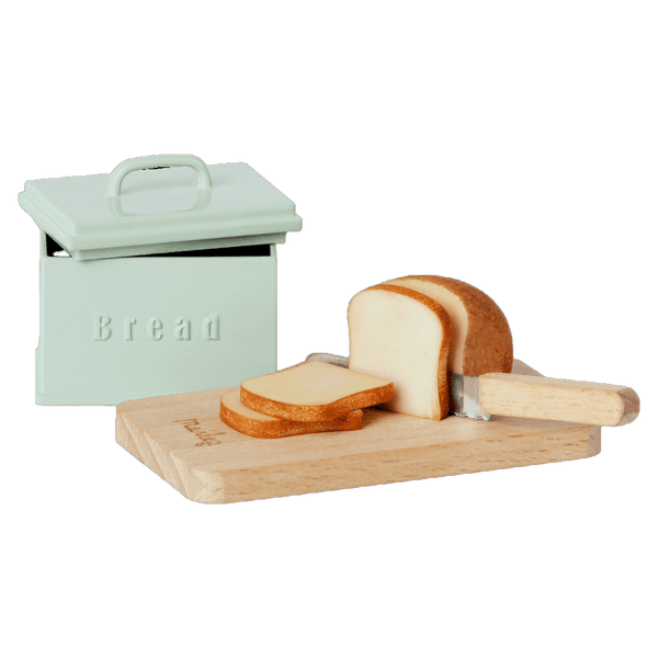 Miniature bread box with cutting board and knife 
