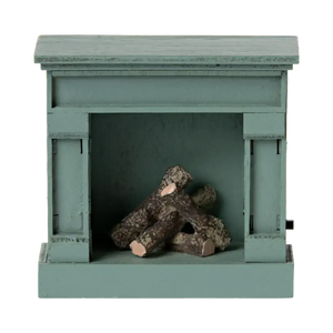 Maileg Kamin Maus Blau, 8,5 × 8,5 × 4 cm aus Holz, Metall und Polyresin
