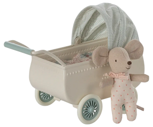 Kinderwagen Minze von Maileg mit Babymaus, Detail des Schlafsacks