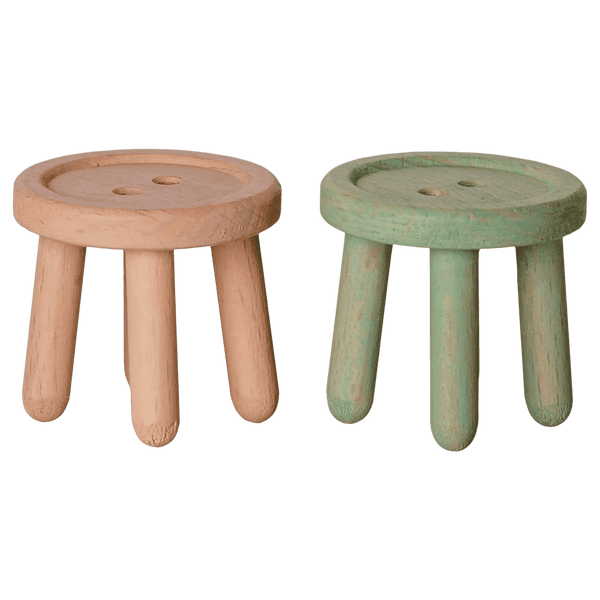 Maileg Hocker-Set Maus in Hellrosa und Hellminze aus Buchenholz