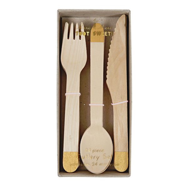 Godlen Disposable Wooden Cutlery (24 pcs)
