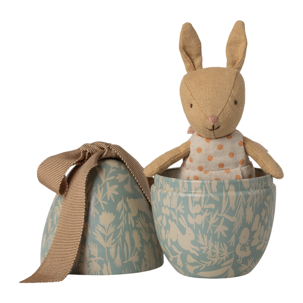 Easter egg with micro rabbit, small, dusty blue 
