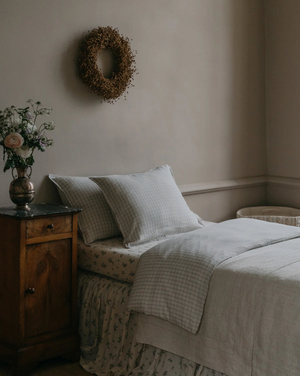 Muslin Duvet Cover Gingham Sky Blue