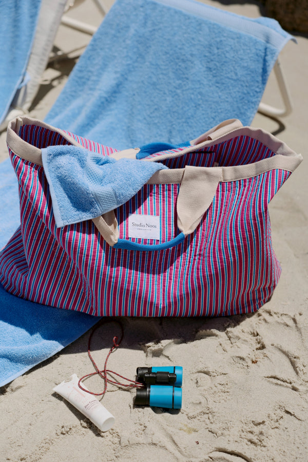 Poplin Striped Beach Bag Raspberry