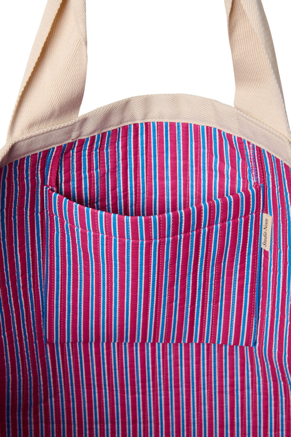 Poplin Striped Beach Bag Raspberry