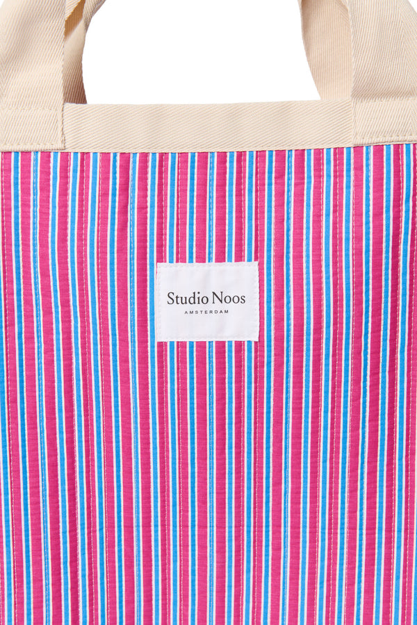 Poplin Striped Beach Bag Raspberry