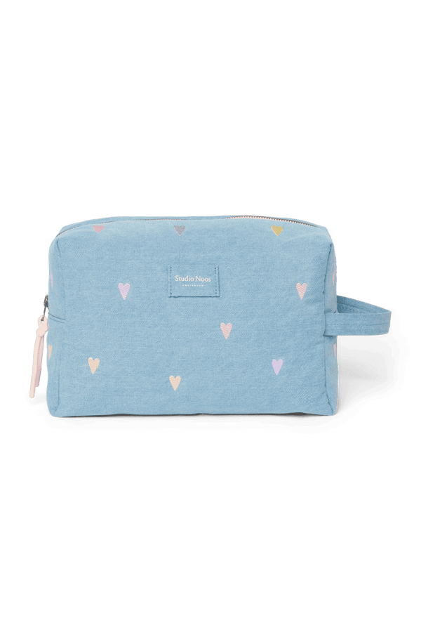 Studio Noos Denim Necessaire Light Blue Hearts in Hellblau