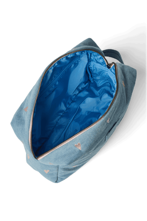 Innenraum des Studio Noos Denim Necessaires für Pflegeprodukte