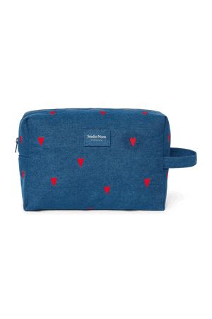 Studio Noos Denim Necessaire Dark Blue Red Hearts