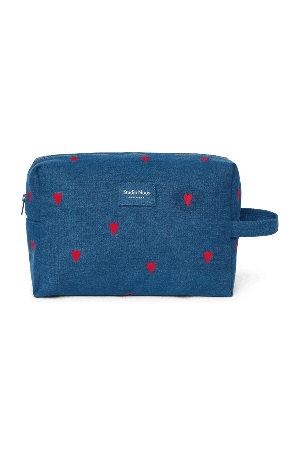 Studio Noos Denim Necessaire Dark Blue Red Hearts