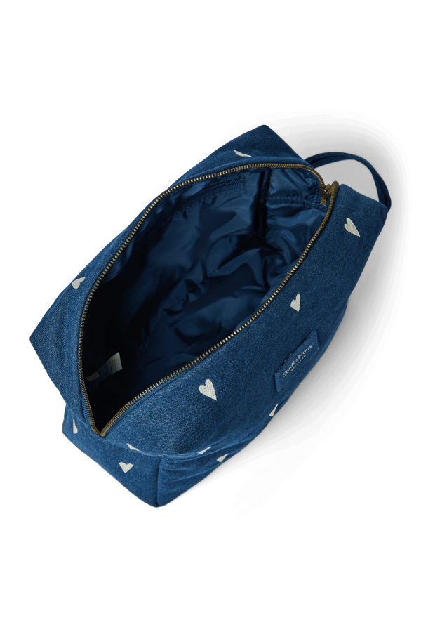 Studio Noos Necessaire Dark Blue White Hearts geöffnet
