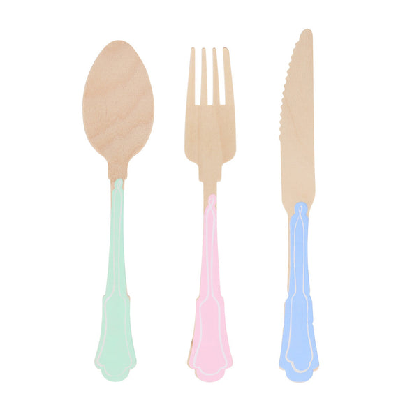 Pastel Wooden Cutlery Elegant (24x)