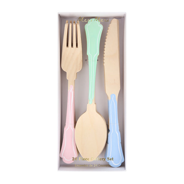 Pastel Wooden Cutlery Elegant (24x)