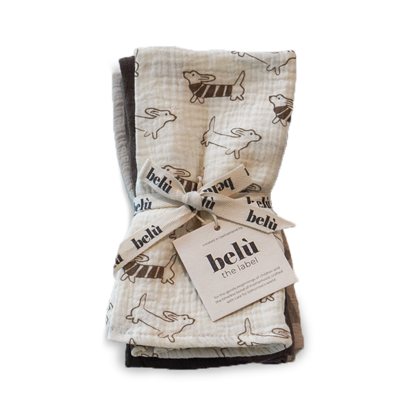 3-Pack Sausage Dog Muslin Gauze Cloths