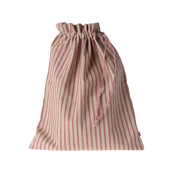 Linen bag large stripes sand/red