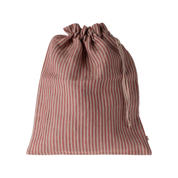 Linen bag large stripes red/dark sand