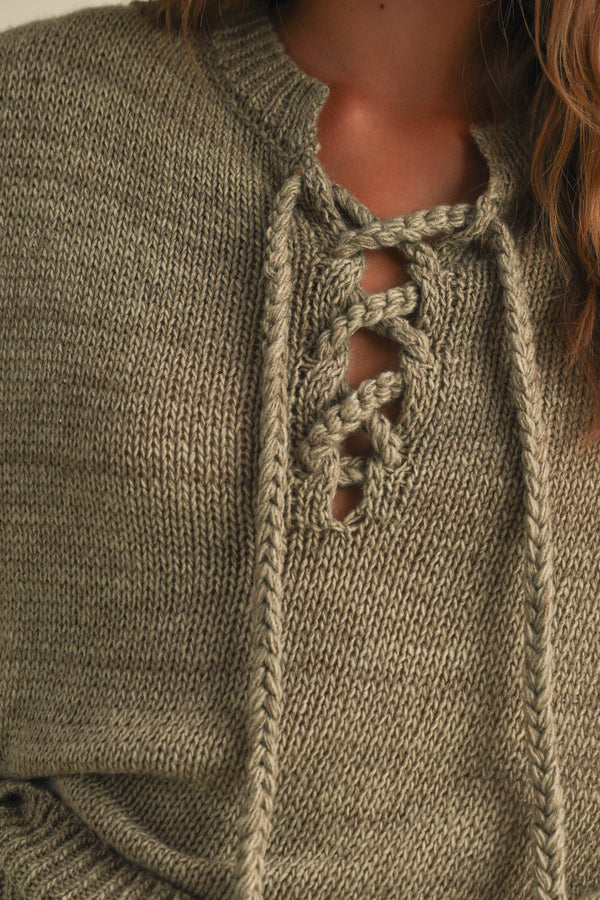 Olive Lace-Up Sweater