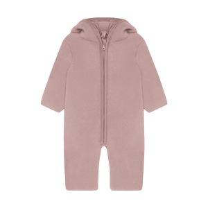 Huttelihut Merino-Overall Pram Suit Ears in Mahogany Rose mit Öhrchen-Kapuze