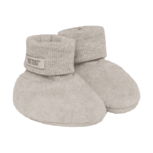 Huttelihut Merino-Babyschuhe Footies in Camel Melange, Grössen 50/56 bis 74/80