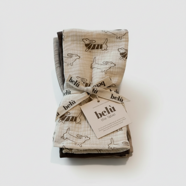 3-Pack Sausage Dog Muslin Gauze Cloths