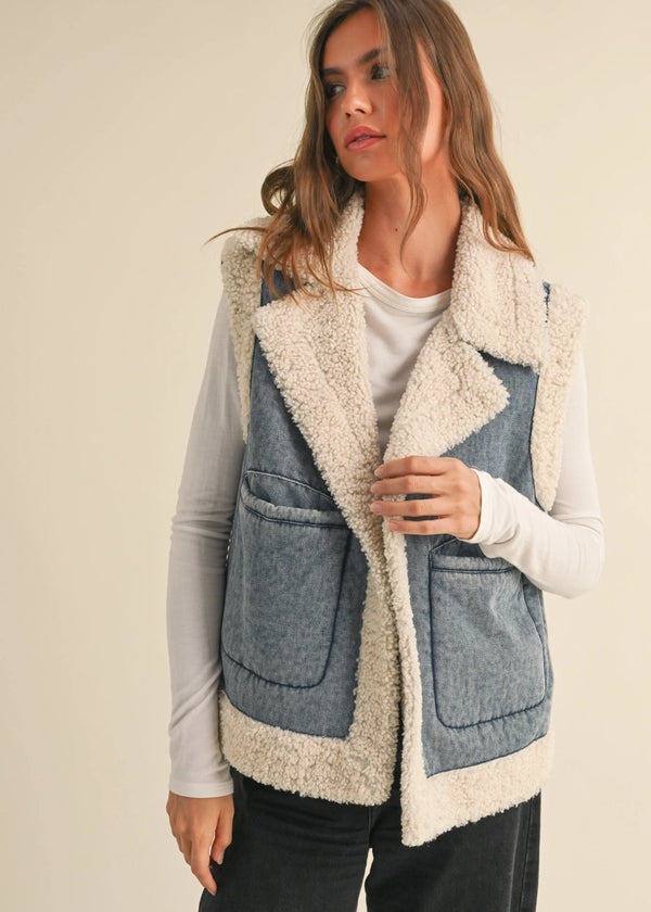 Sherpa denim vest 