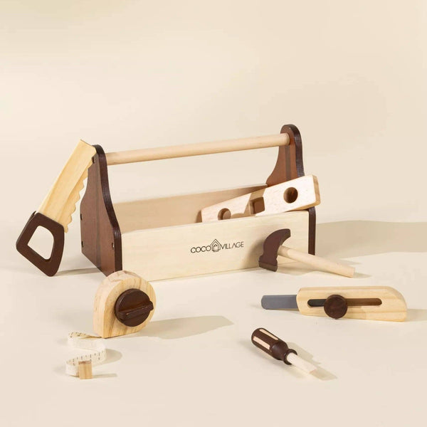 Play set with wooden tools