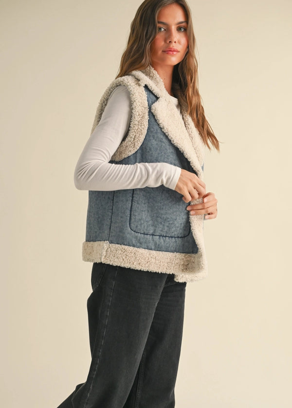 Sherpa denim vest 