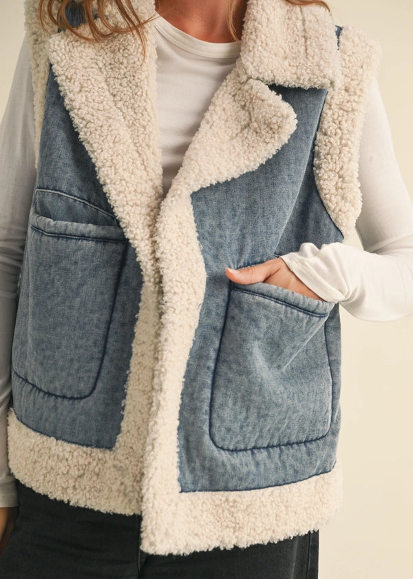 Sherpa denim vest 