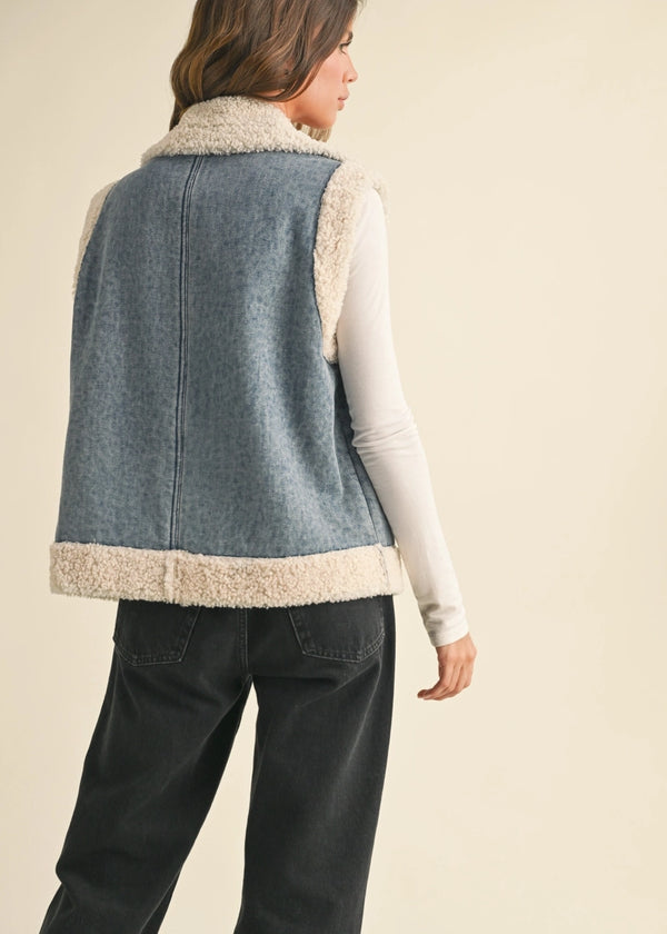 Sherpa denim vest 