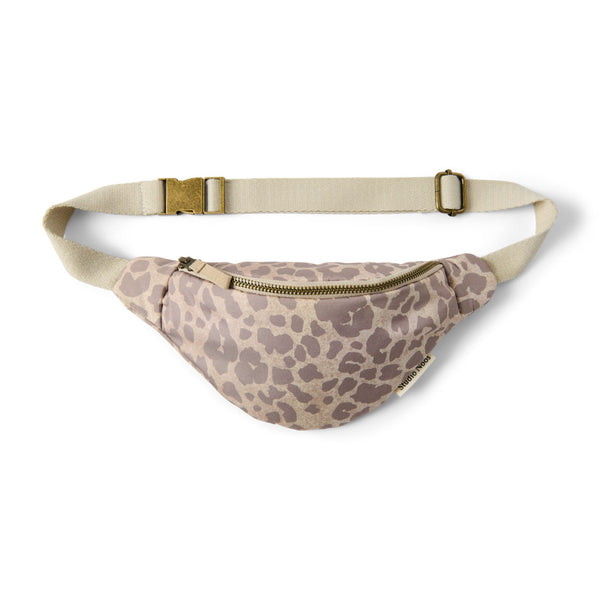 Puffy belt bag for children, beige leopard print