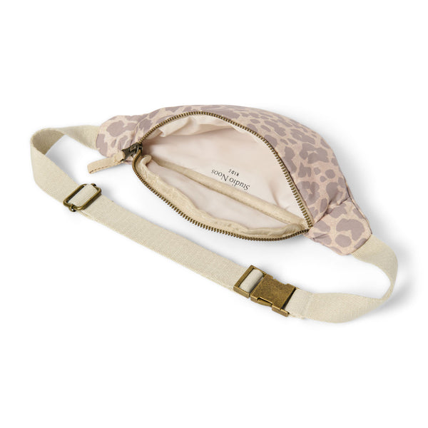 Puffy belt bag for children, beige leopard print