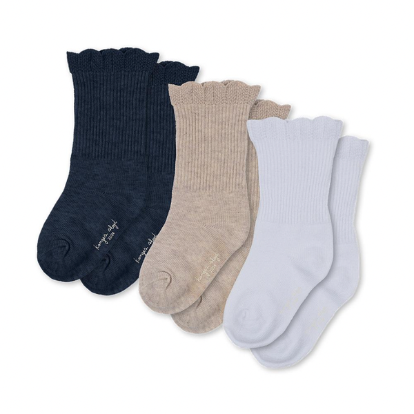 3-Pack Rüschen-Socken White/Navy/Beige