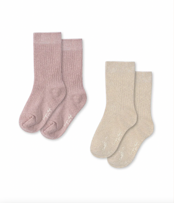 Lot de 2 Chaussettes Paillettes Rose / Blanc Cassé