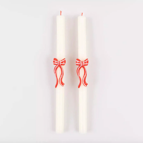 Candle with red striped bows (2x)