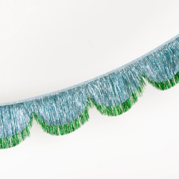 Blue tinsel shell garland