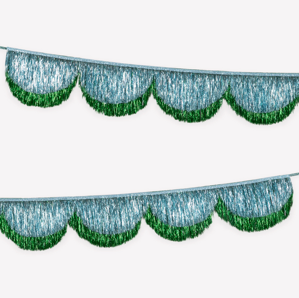 Blue tinsel shell garland