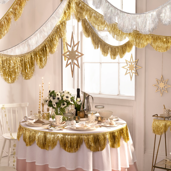 Silver tinsel shell garland