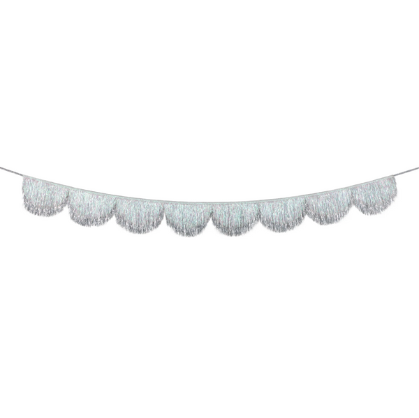 Silver tinsel shell garland